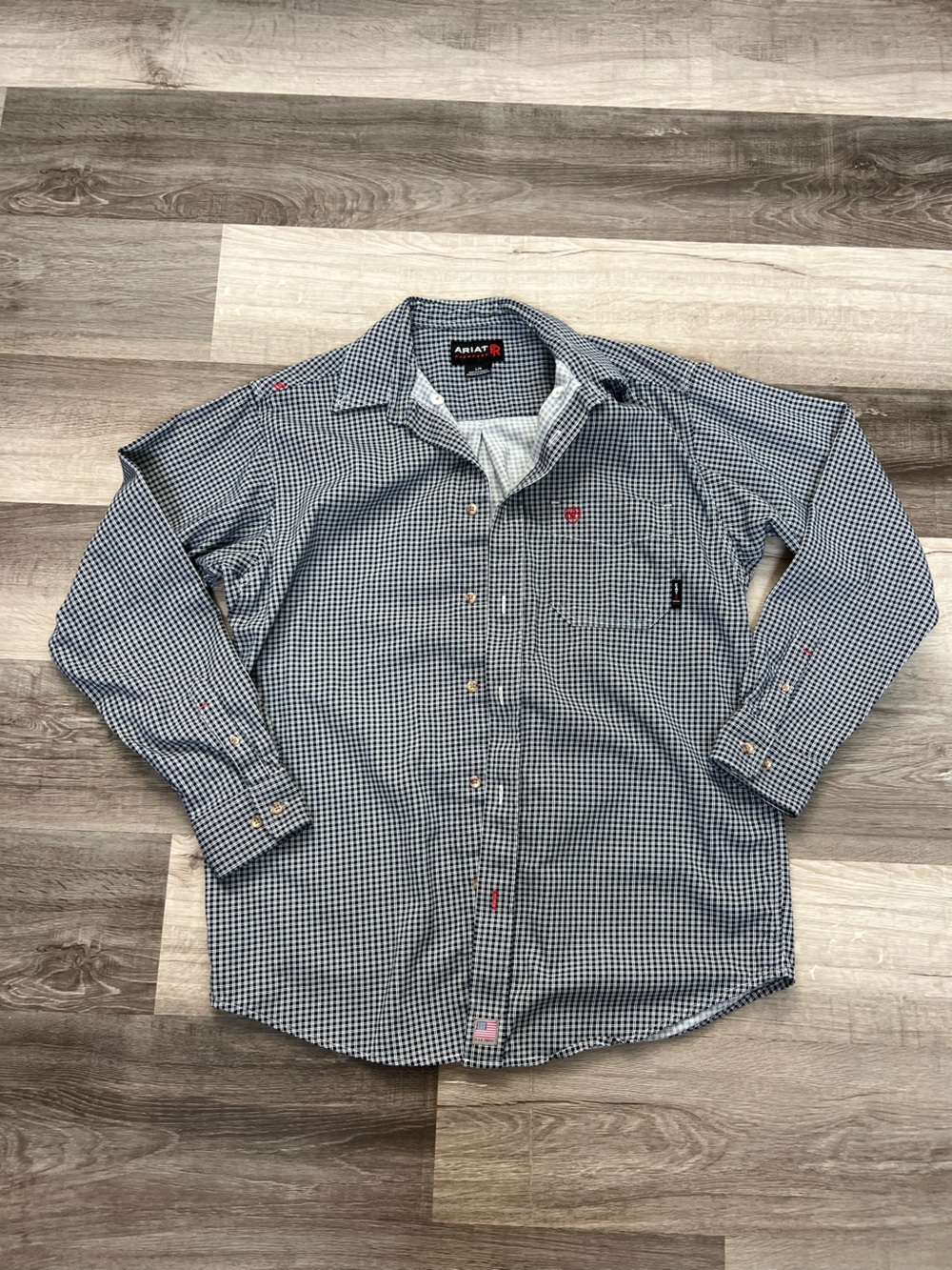 Ariat Fire Retardant Men’s Blue and White Small Check Button-Up Shirt